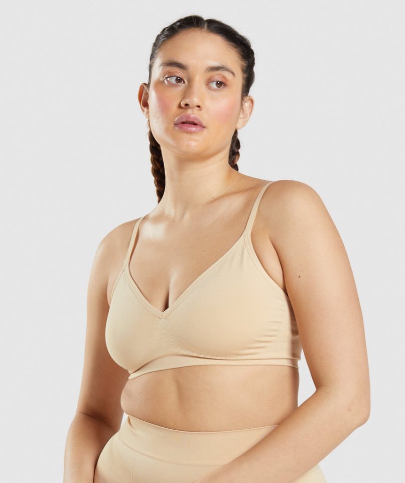 Women\'s Gymshark Seamless Low Neck Bralette Underwear Light Brown | NZ 3BMHIN